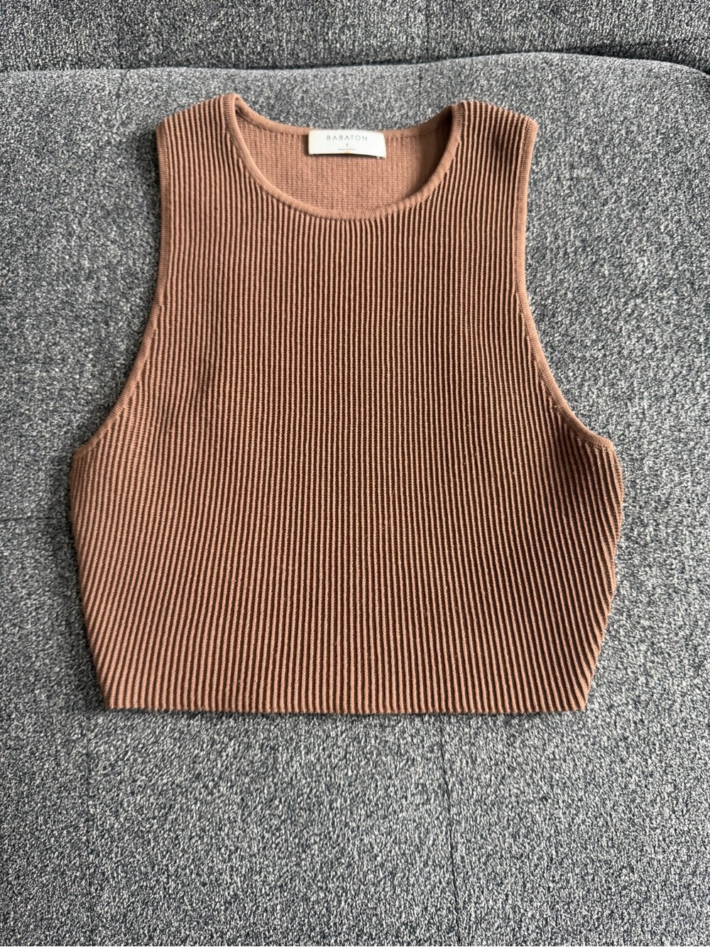 Babaton Ribbed Crop Tank Top - Cognac Brown